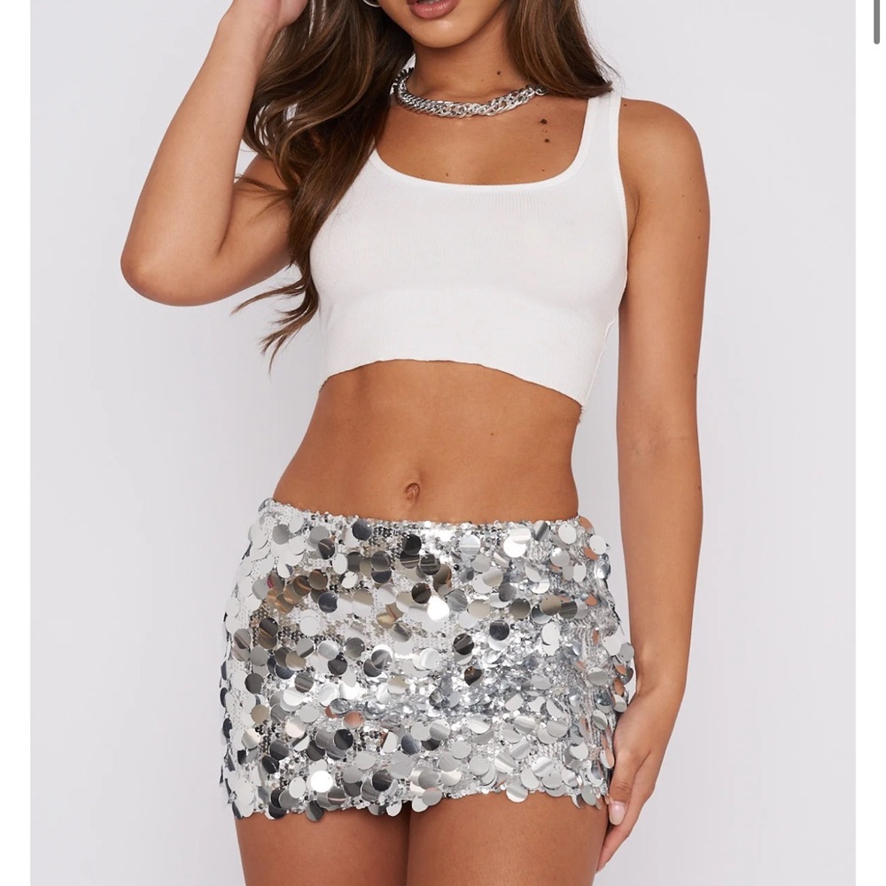 White Fox Boutique Sparkling Silver Mini Skirt
